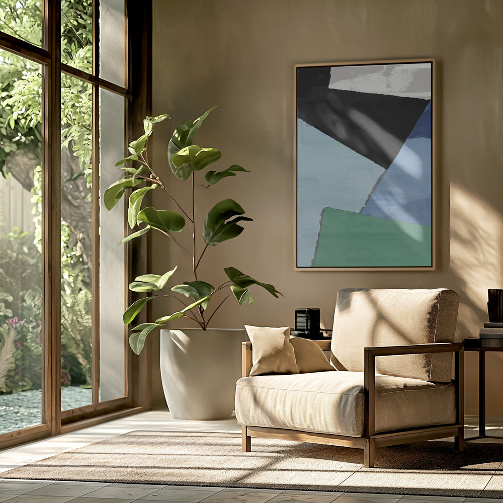 Abstracte blokken in blauw, groen en zwart | Poster