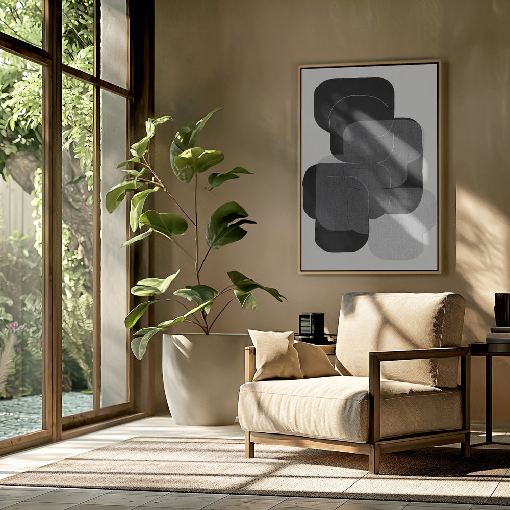 Abstracte vormen in zwart, grijs en wit | Poster