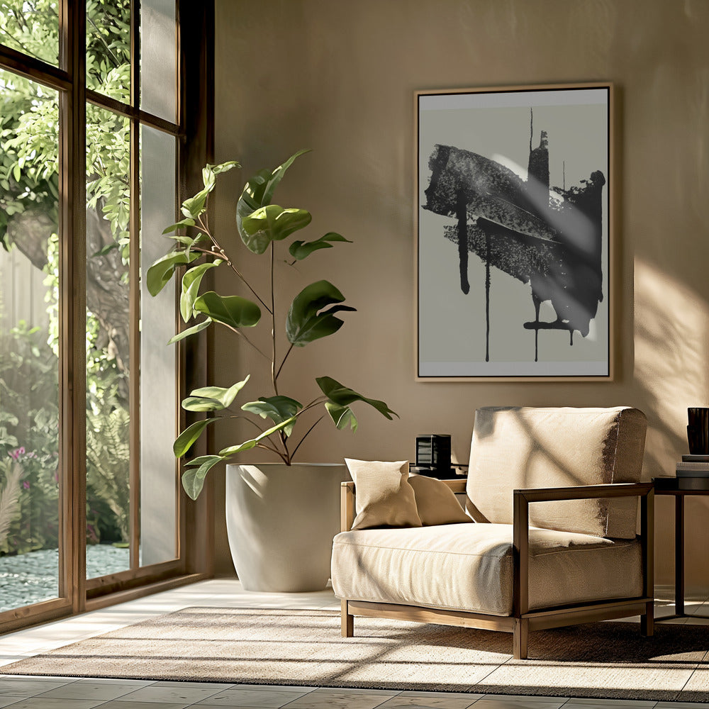 Abstracte penseelstreken in zwart en crème | Poster