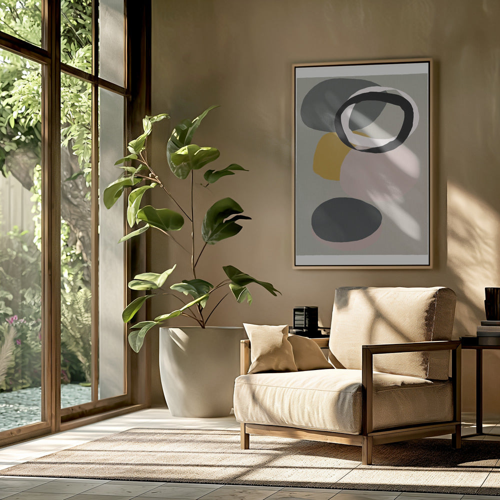 Abstracte cirkels in gedempte tinten met zwarte ring | Poster