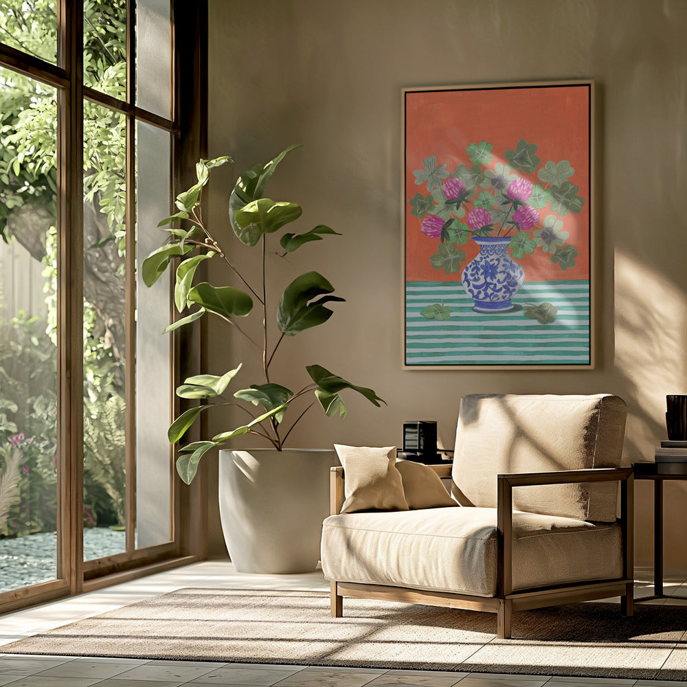 Klavers en roze bloesems | Poster