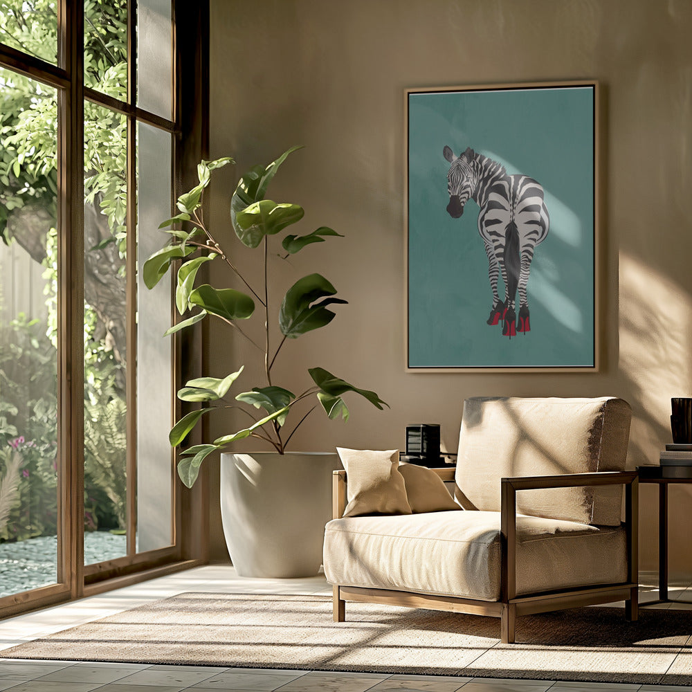 Zebra in hakken blauwgroen | Poster