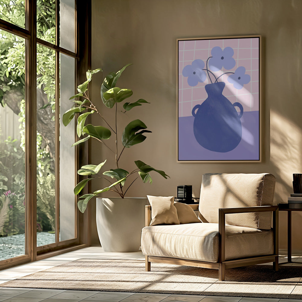 Minimalistische vaas met blauwe bloemen | Poster