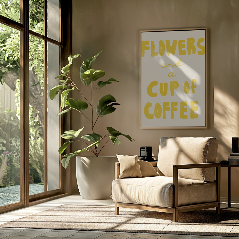 Bloemen en een kopje koffie | Poster
