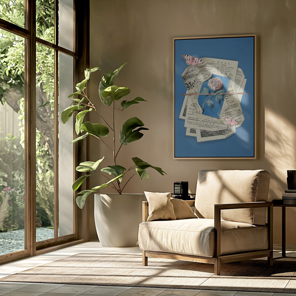 Roze roos omringd door vintage papier | Poster