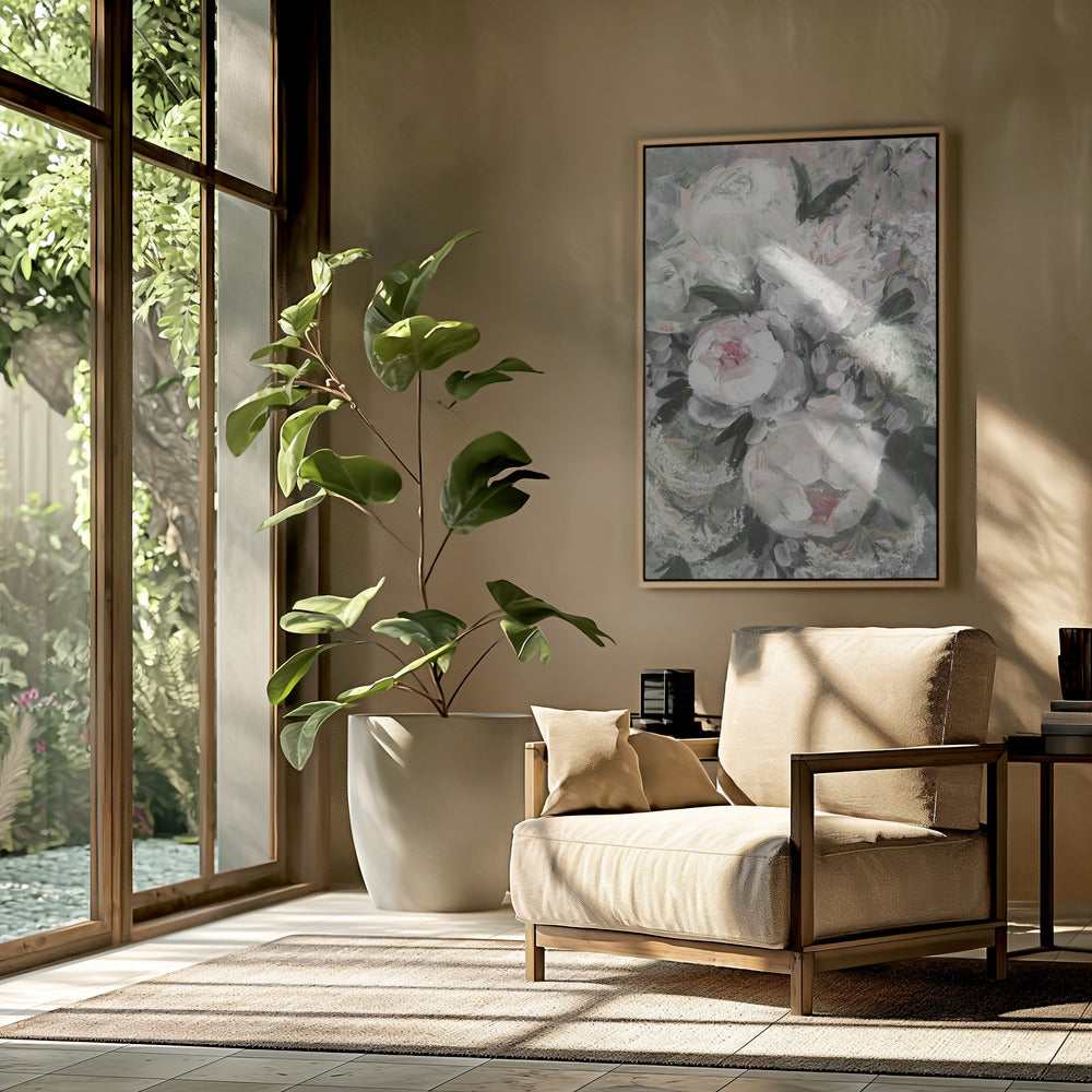Bloemencompositie met witte en roze bloemen | Poster