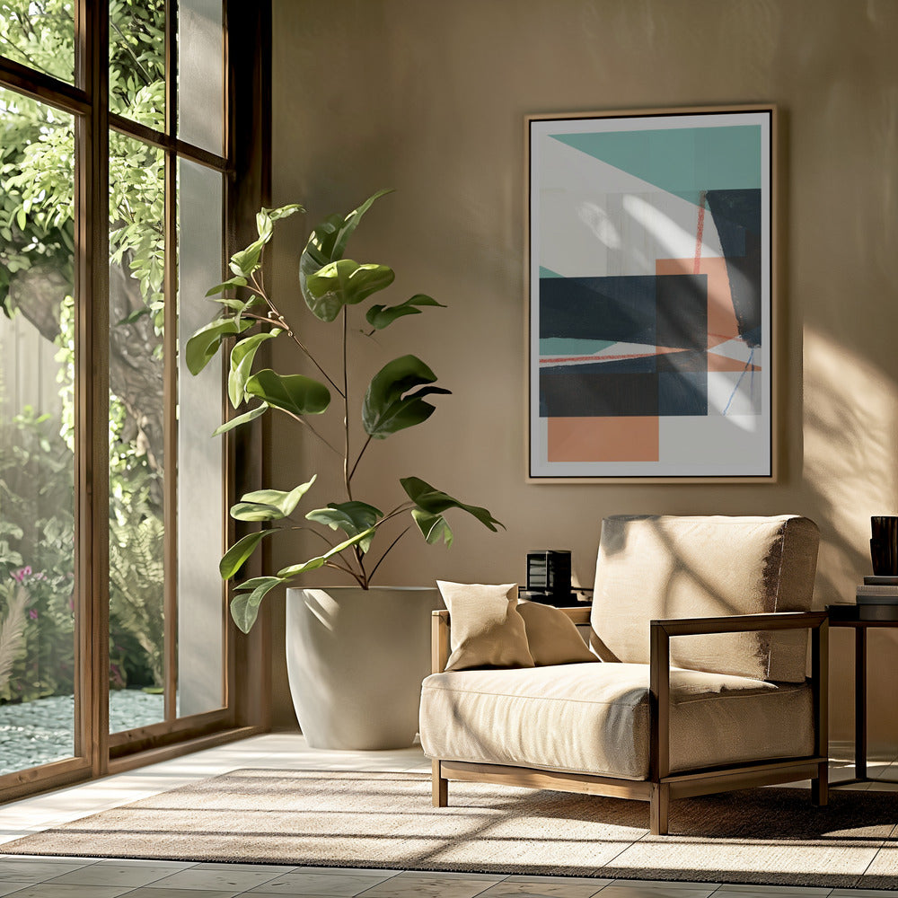 Geometrische vormen in gedempt blauwgroen | Poster
