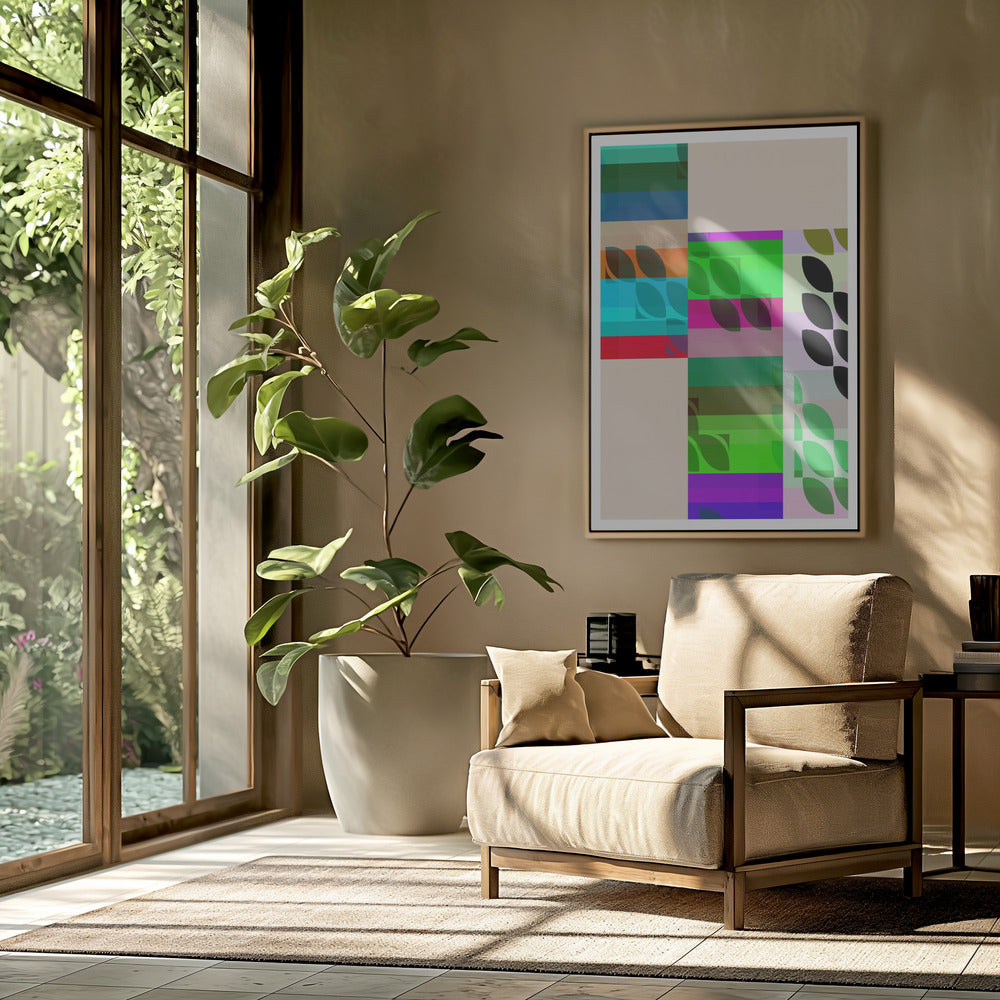 Levendige geometrische vormen en bladpatronen | Poster