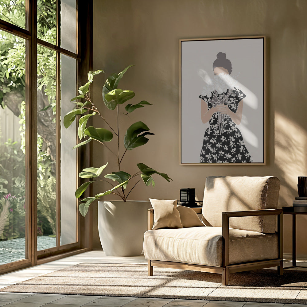Meisje met boeket bloemen | Poster