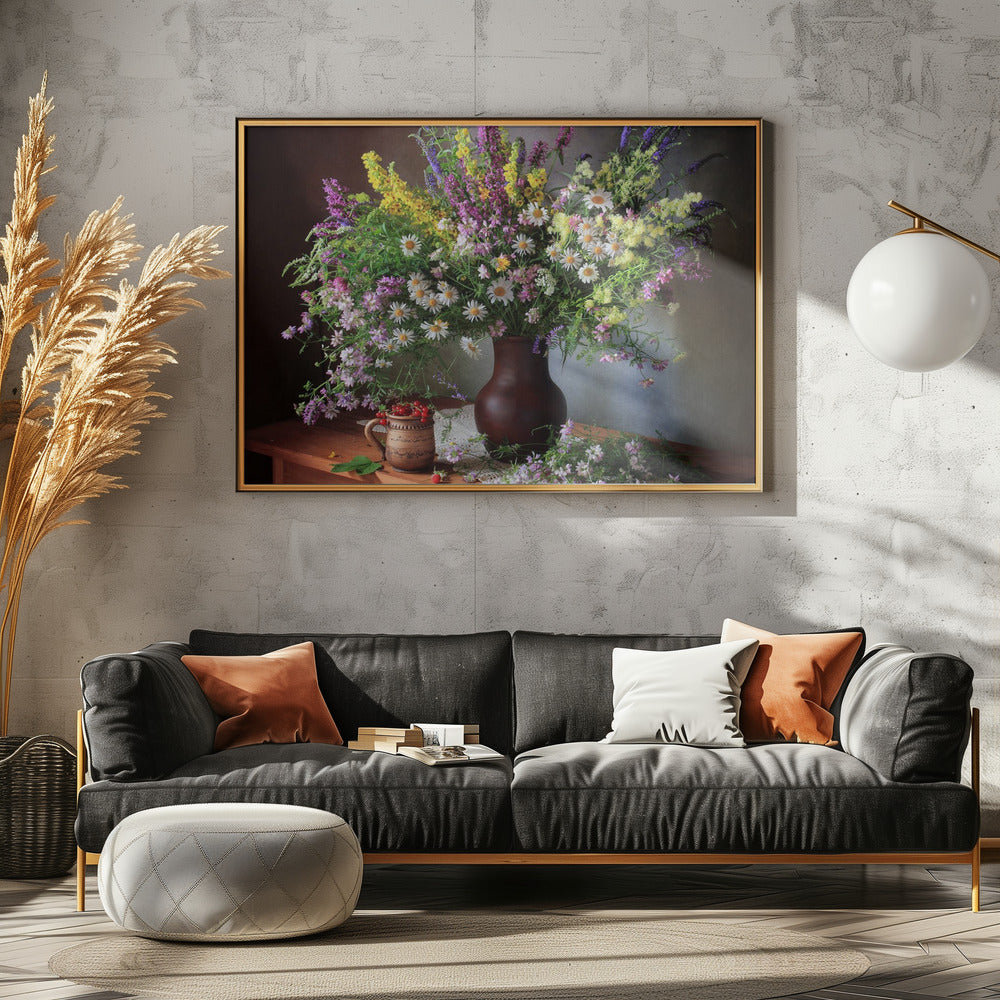Stilleven met wilde bloemen en bessen | Canvas
