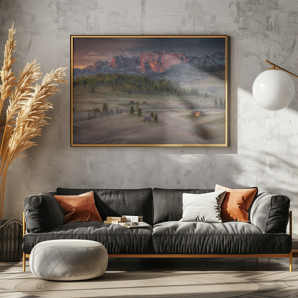Brandende bergen boven de bevroren vallei | Poster