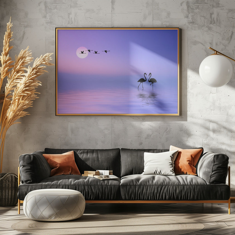 Vliegende flamingo | Canvas