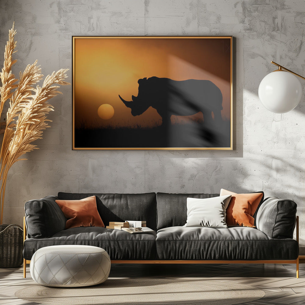 Neushoorn Zonsopgang | Canvas
