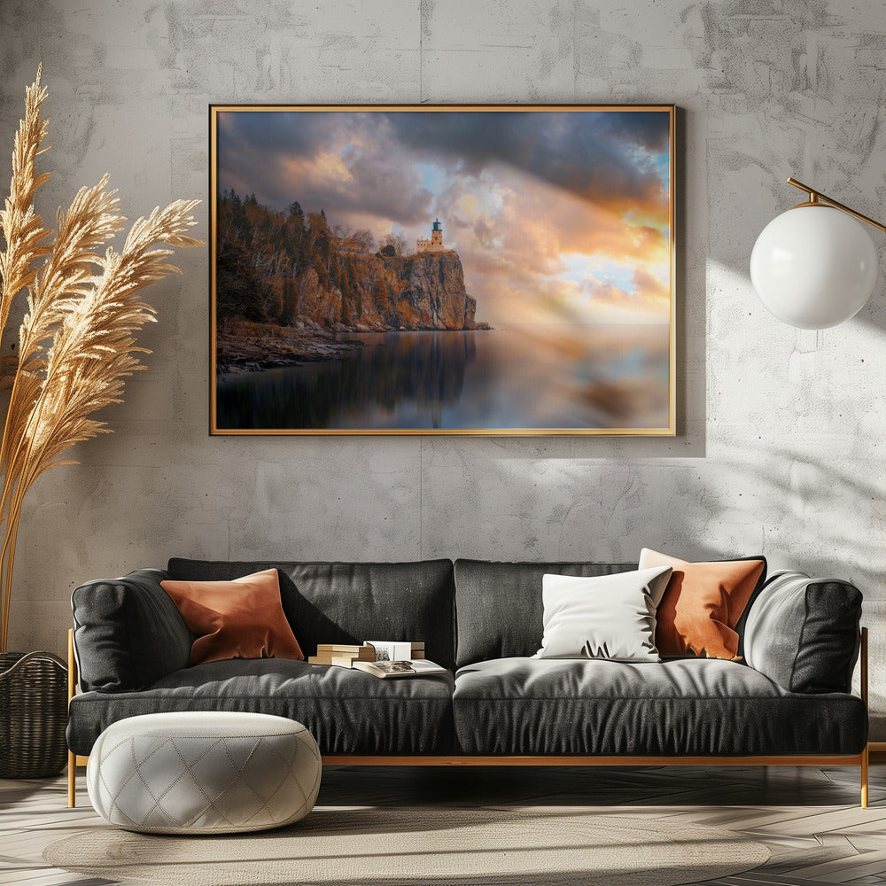 Een bewolkte dag bij Split Rock Lighthouse | Poster