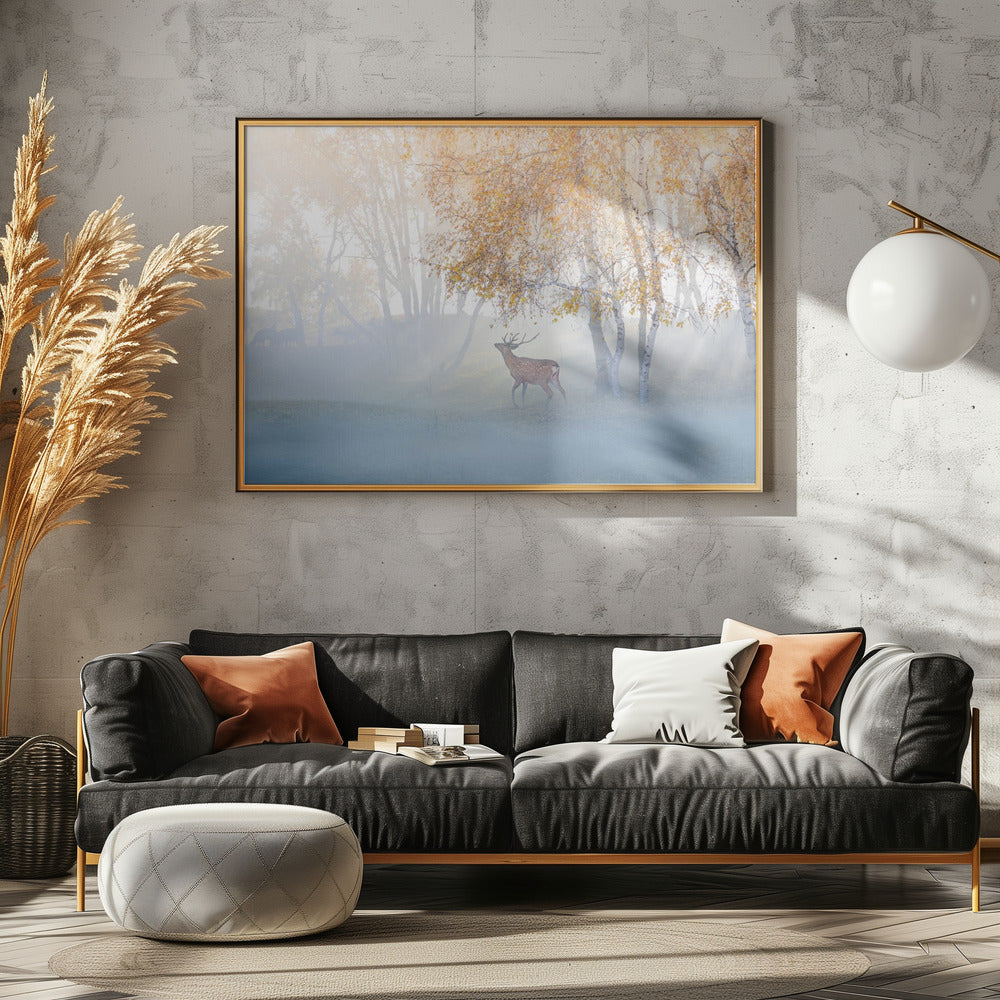 Elanden verdwaald in de mist | Poster