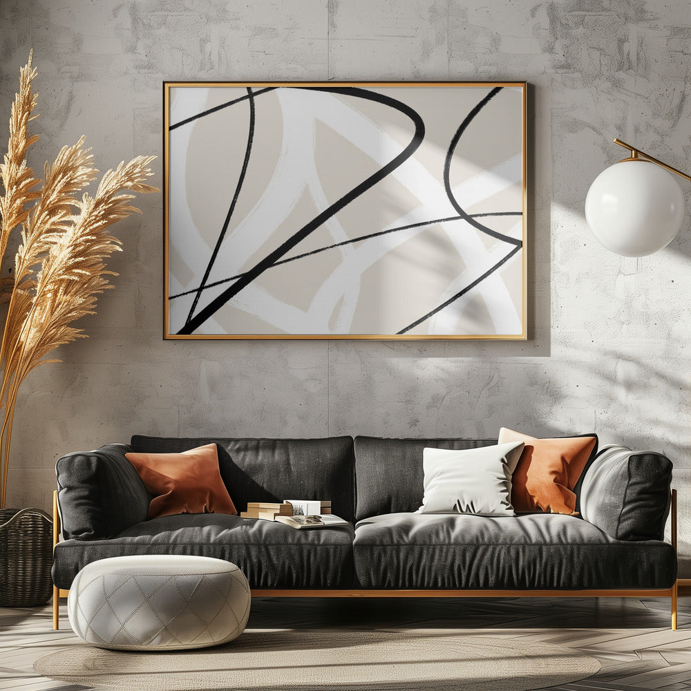 Black Lines On A Neutral Beige Background | Canvas