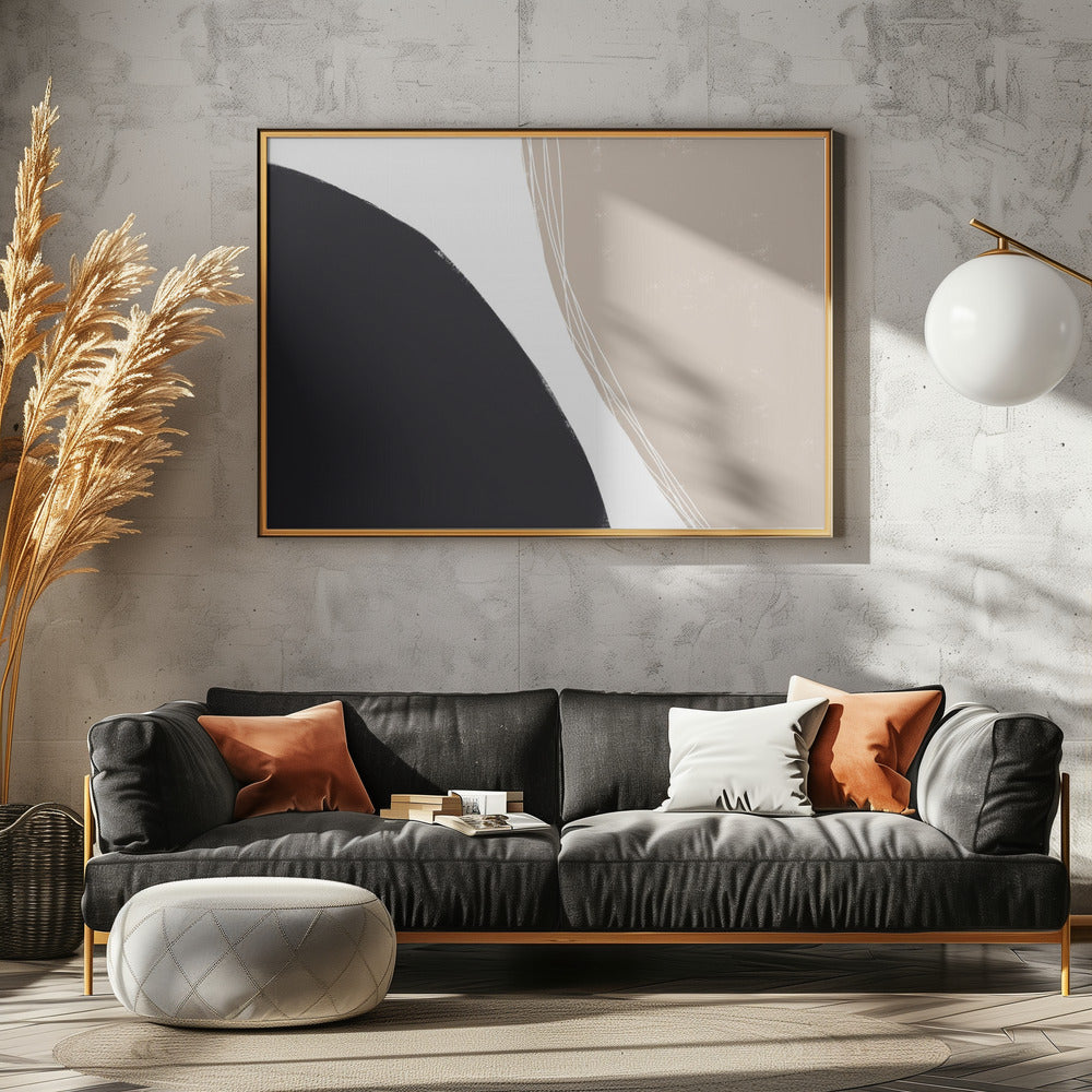 Zwarte en beige organische vormen | Canvas