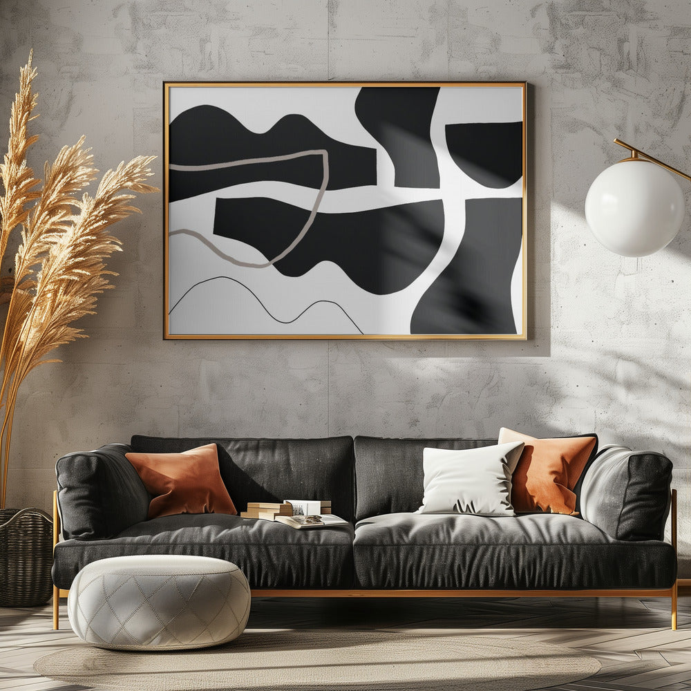 Zwarte vormen op een witte achtergrond | Canvas