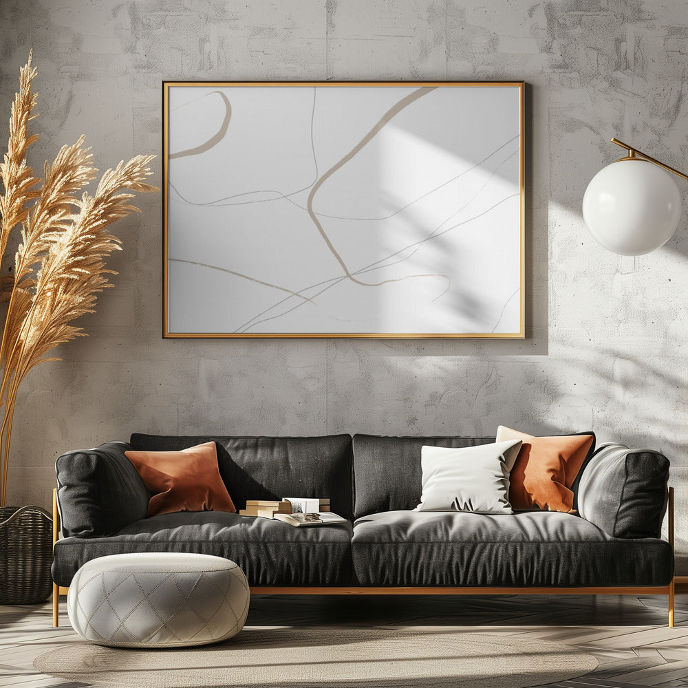 Beige en grijze lijnen op een witte achtergrond | Canvas