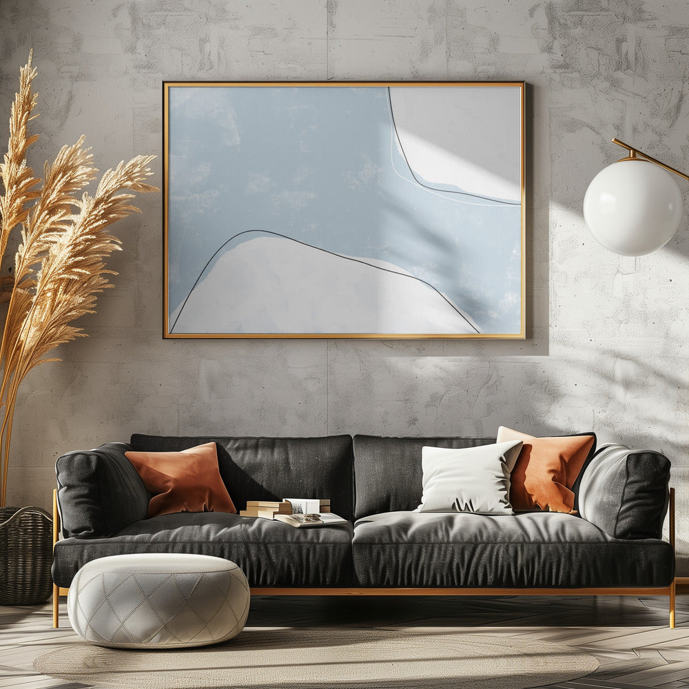Blauwe en witte tinten met vloeiende lijnen | Canvas