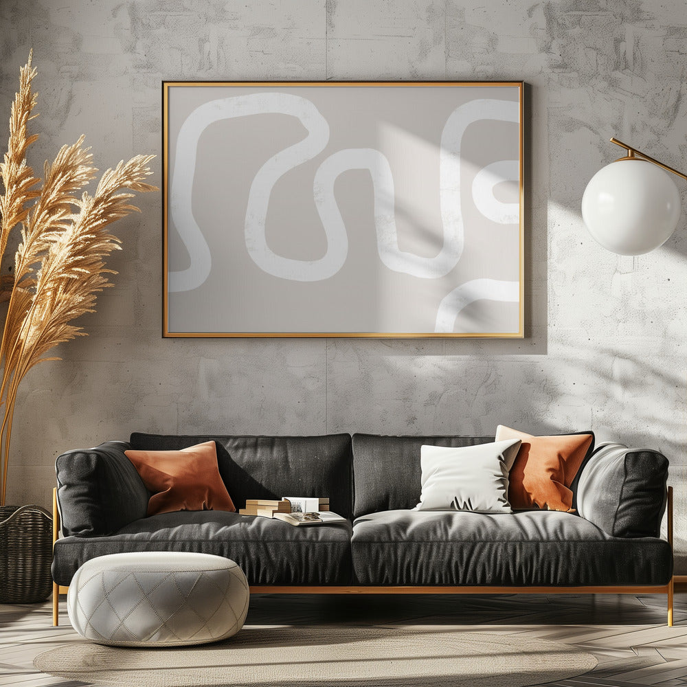Vloeiende witte lijnen op een beige achtergrond | Canvas