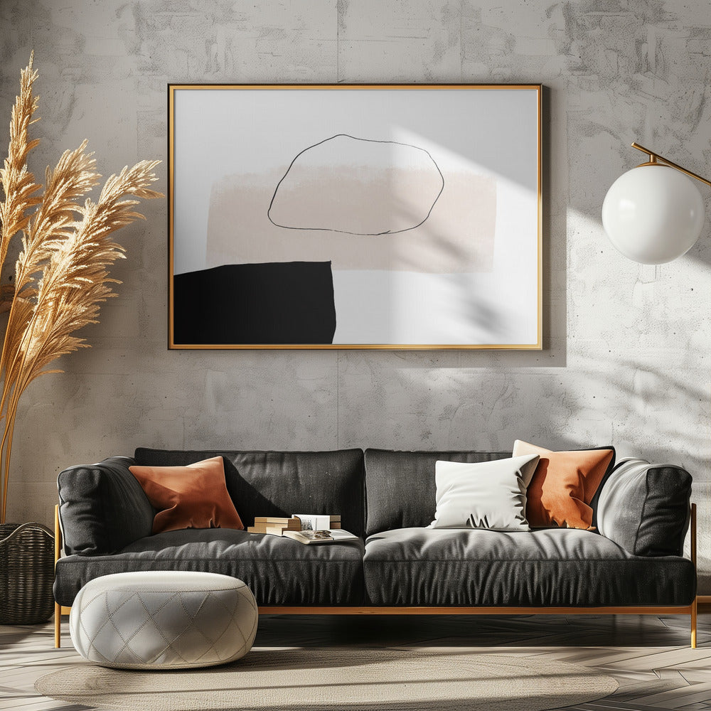 Beige vorm en zwart blok | Canvas