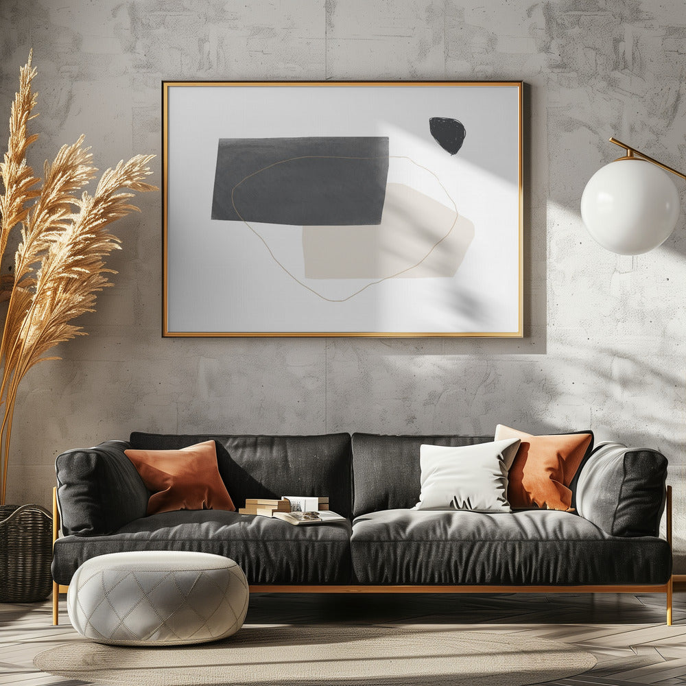 Geometrische vormen in zwart, grijs en beige | Canvas