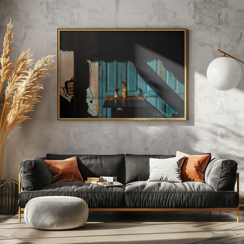 Lege tafel in cafetaria aan de straatkant | Poster