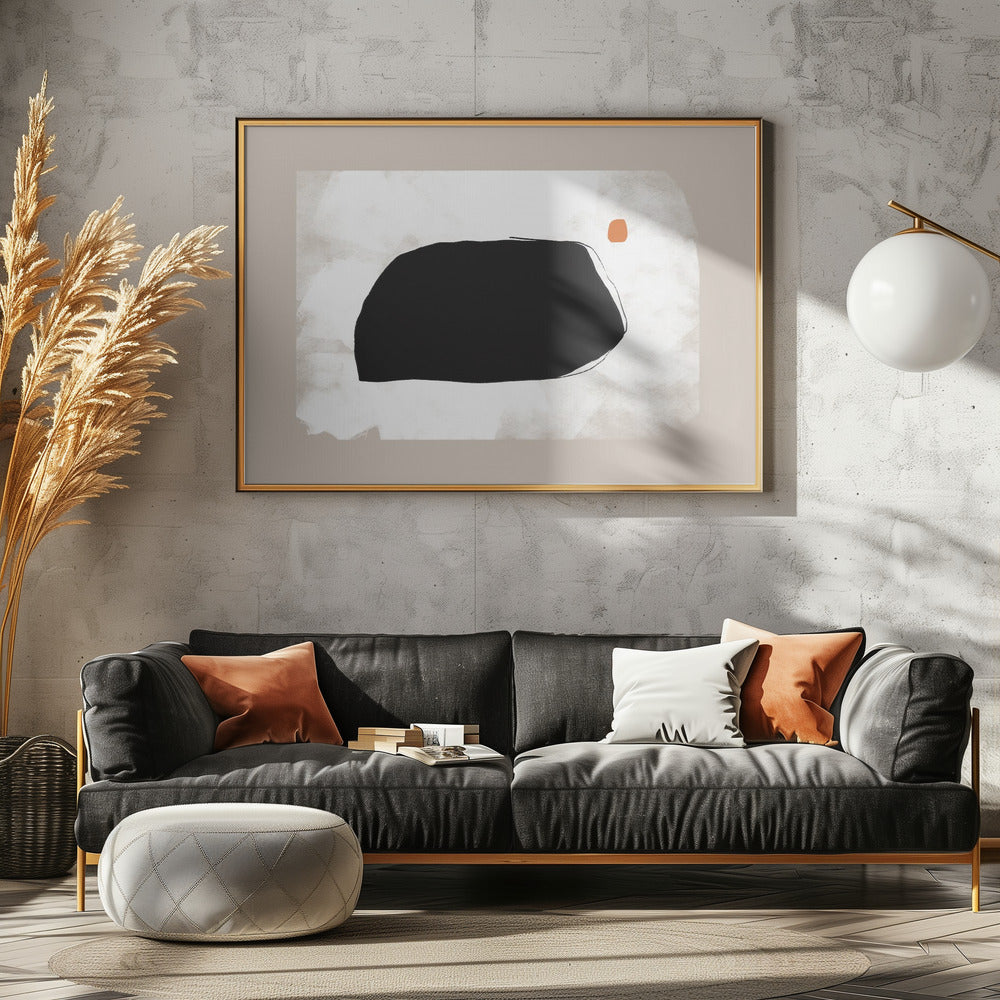 Zwarte vorm op een getextureerde beige achtergrond | Poster