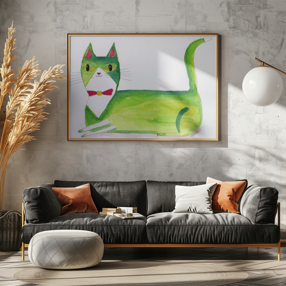De groene kat | Canvas