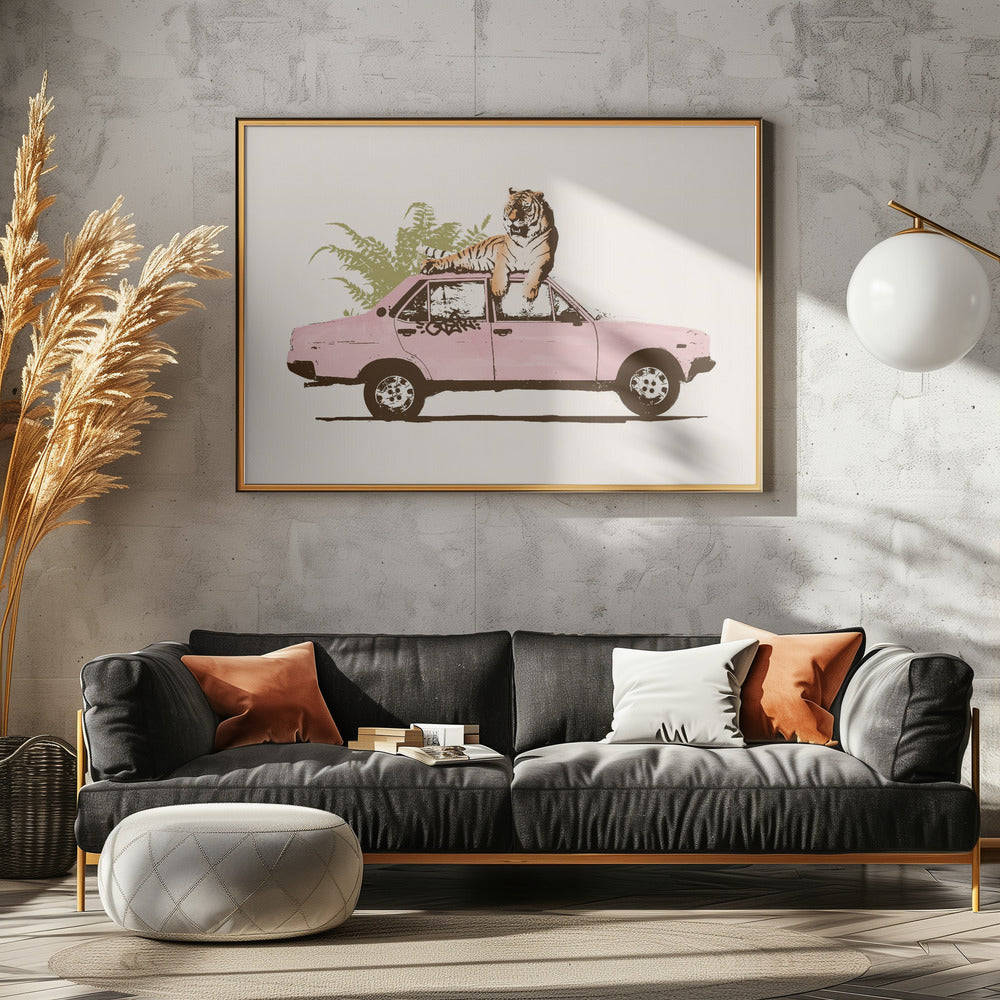 Tijger op auto | Poster
