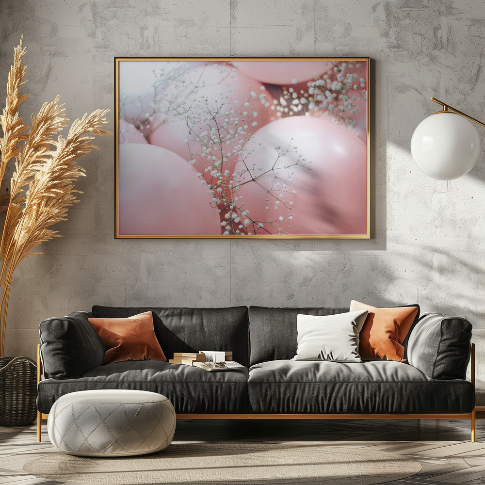 Roze ballonnen met bloem | Canvas