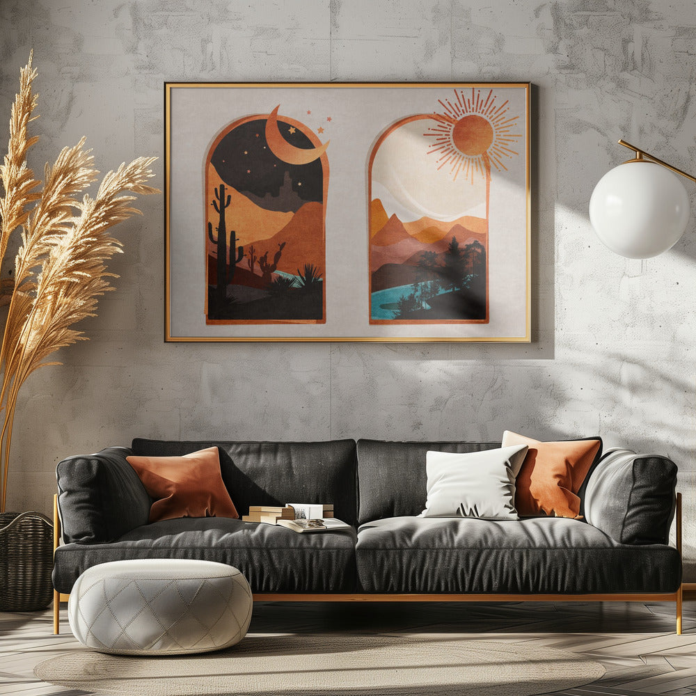 Zonsopgang en zonsondergang in de woestijn | Canvas