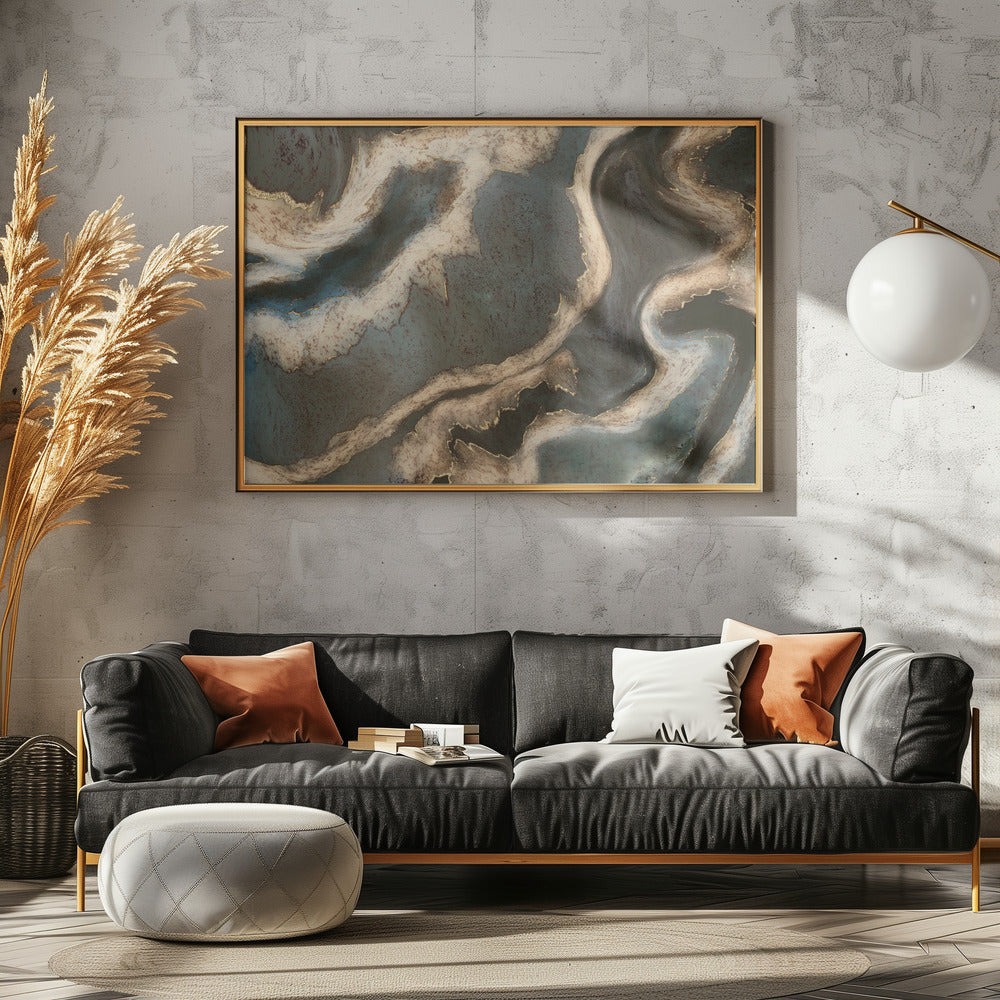 Alcohol Ink Groen Blauw Goud Beige | Poster