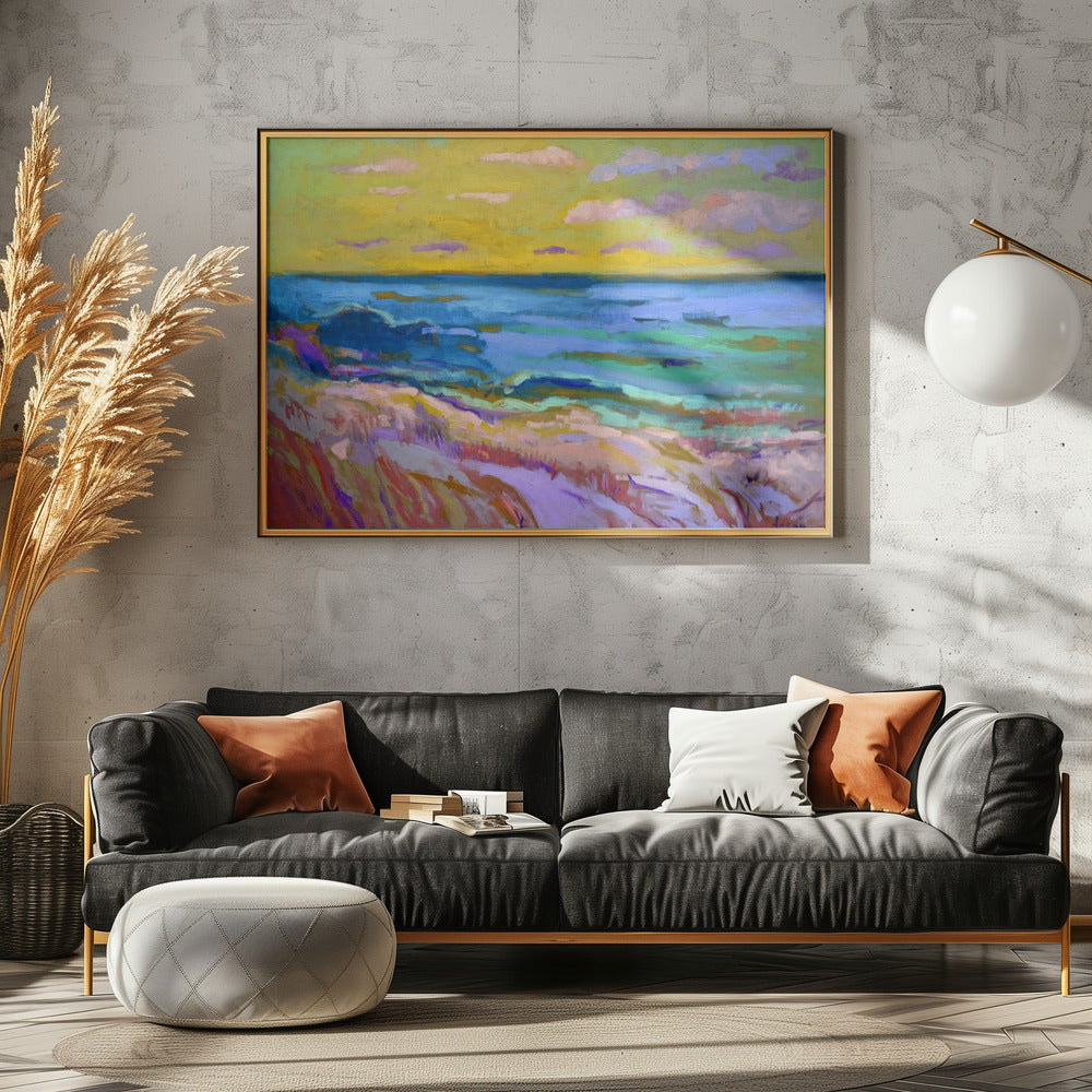 Kustlandschap bij zonsondergang | Poster