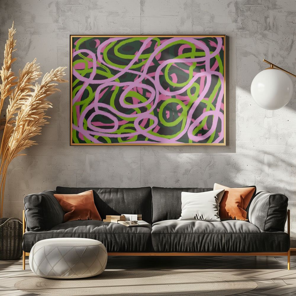 Verweven roze en groene lijnen | Canvas