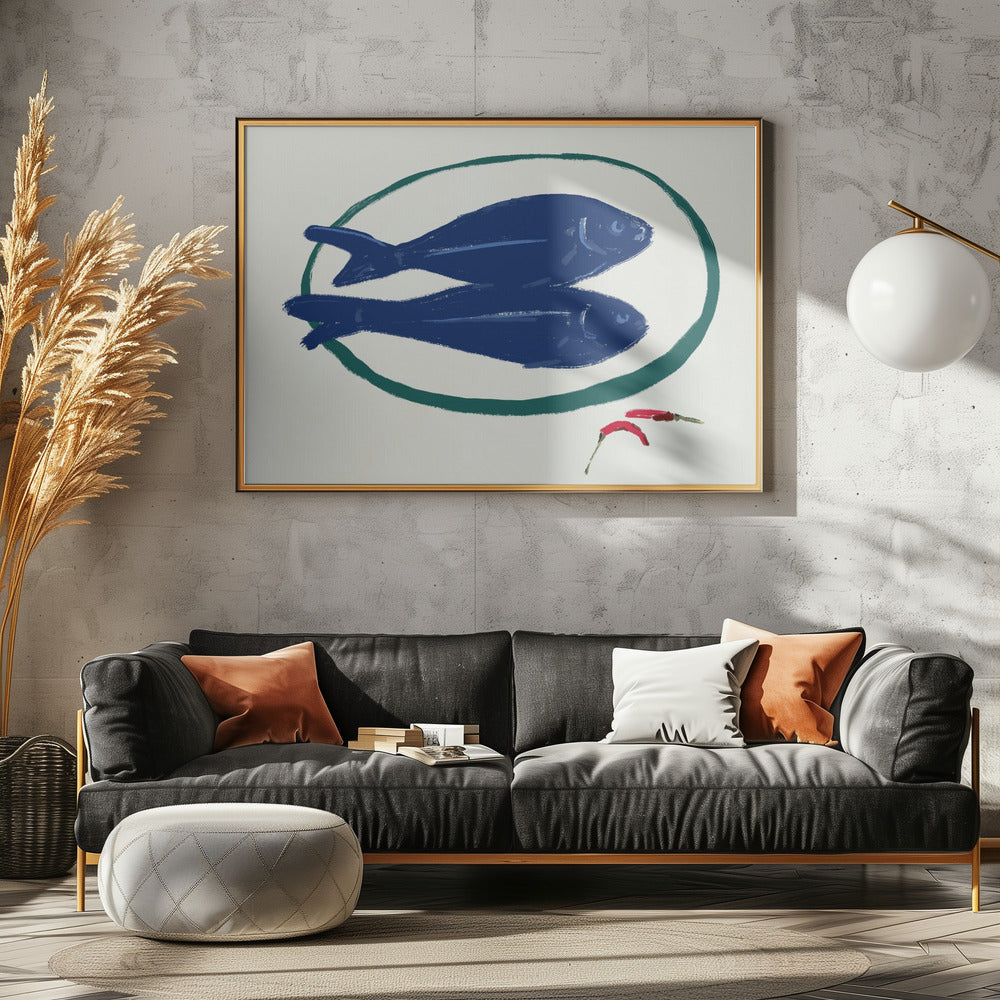 Blauwe vis en specerijen | Canvas
