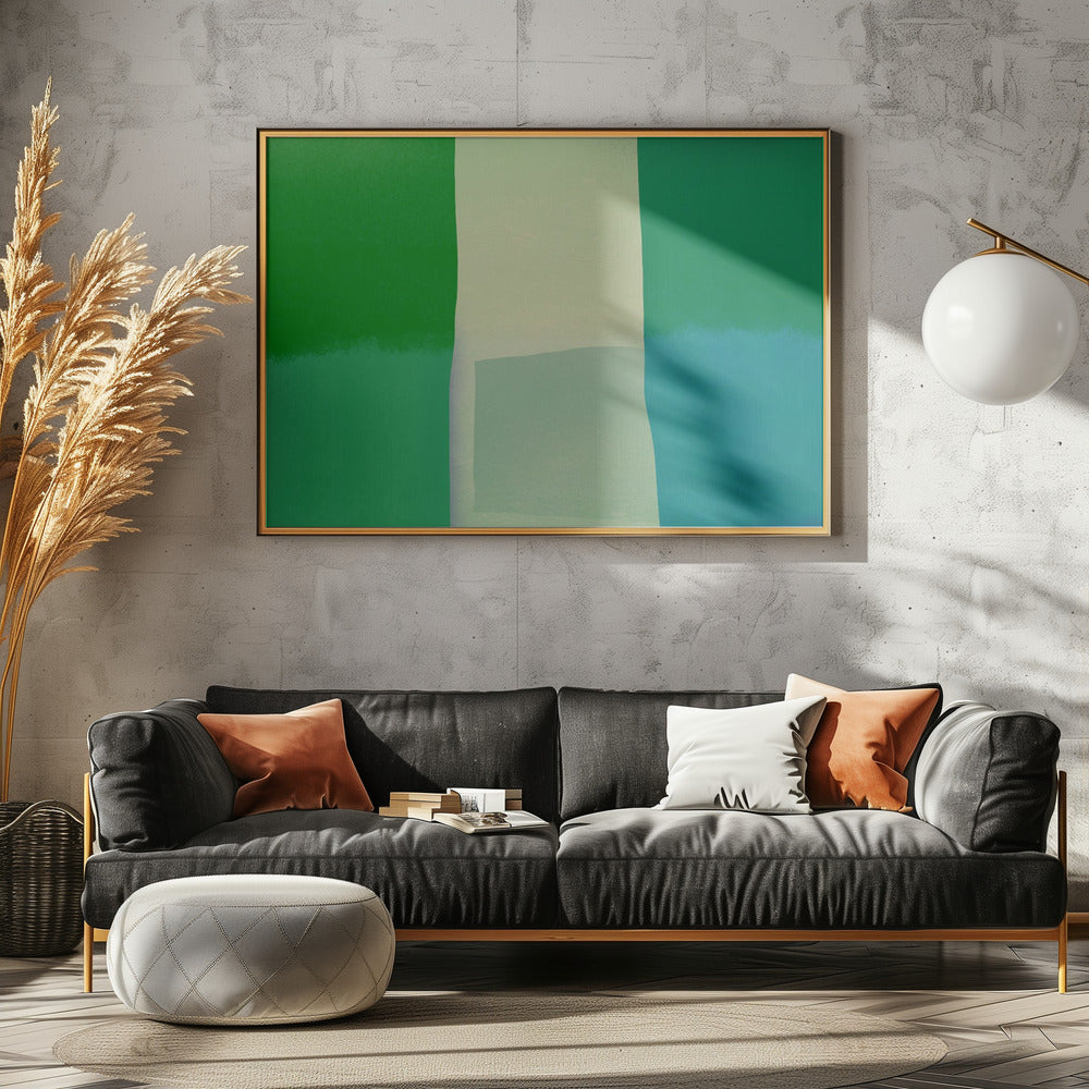 Minimalistische compositie met levendige groene en blauwe tinten | Poster