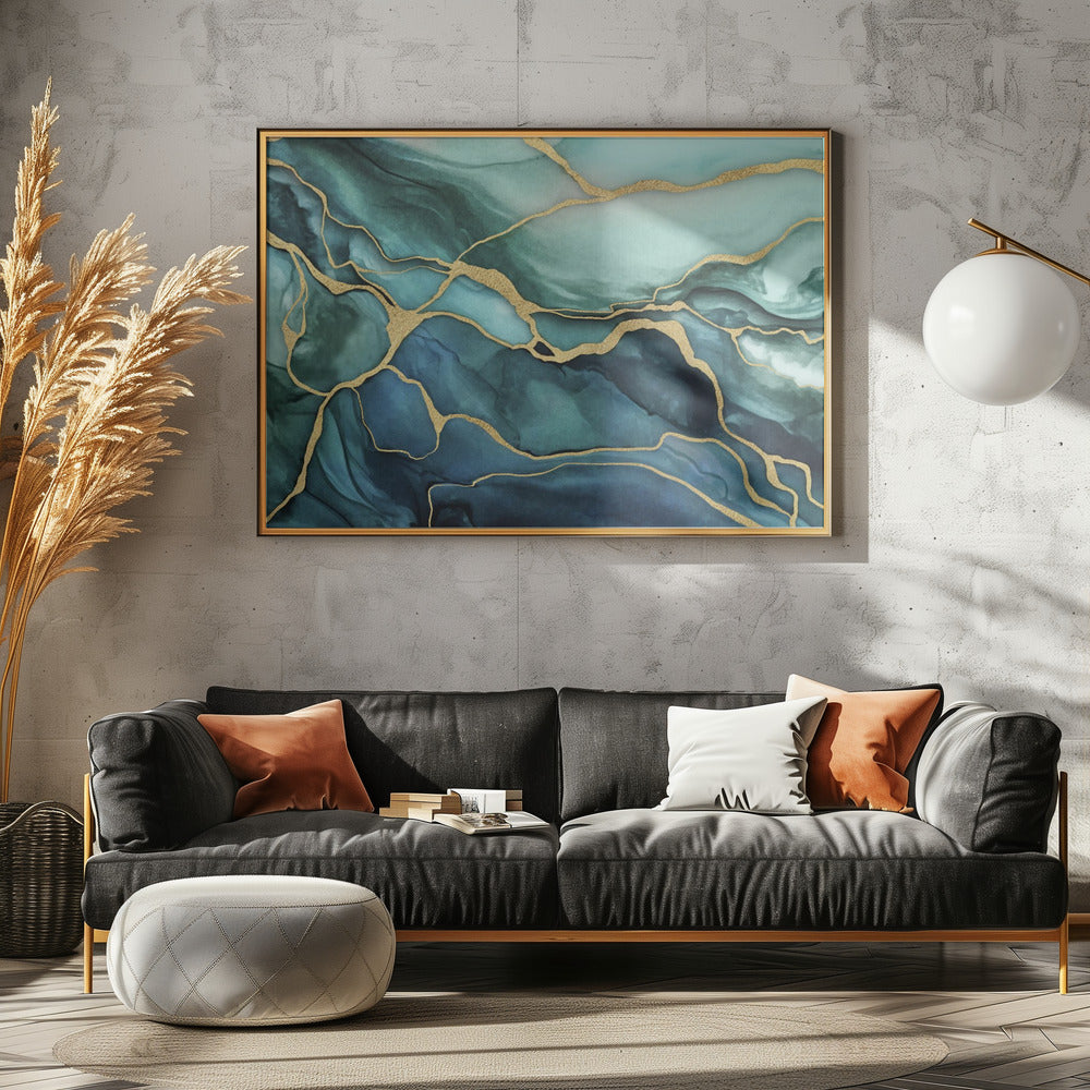 Marmeren elegantie blauwgroen goud | Poster