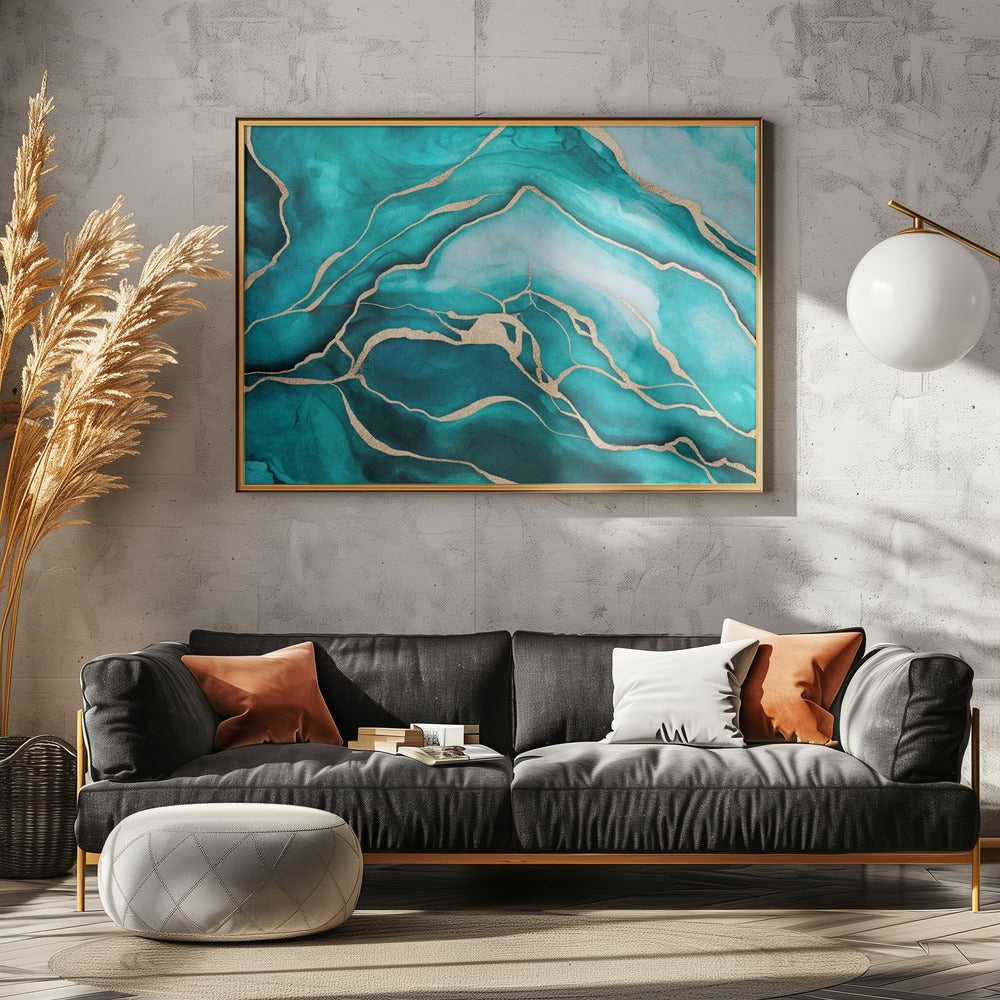 Turquoise Teal Marble Glam | Poster