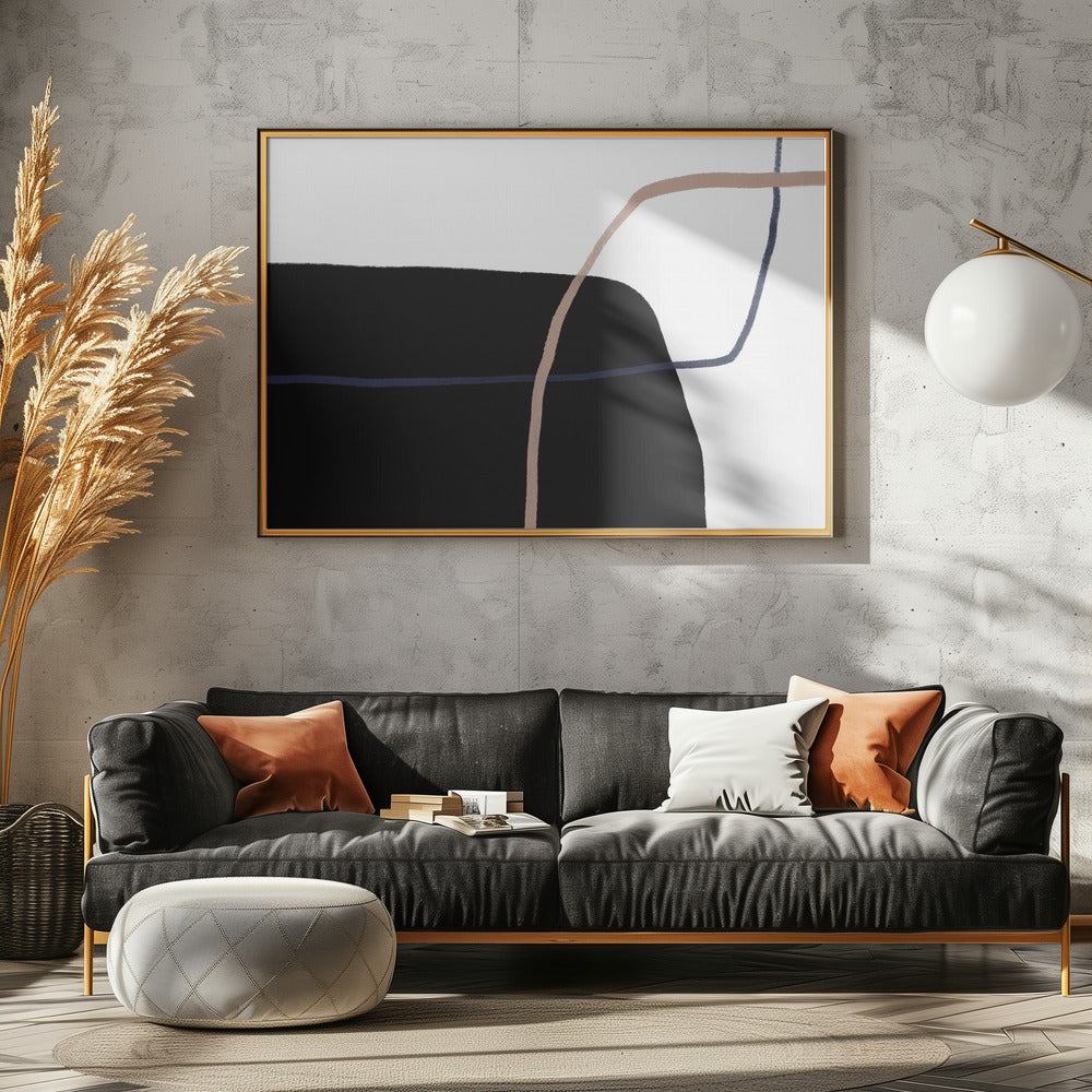 Kruisende lijnen en opvallende zwarte vormen | Canvas