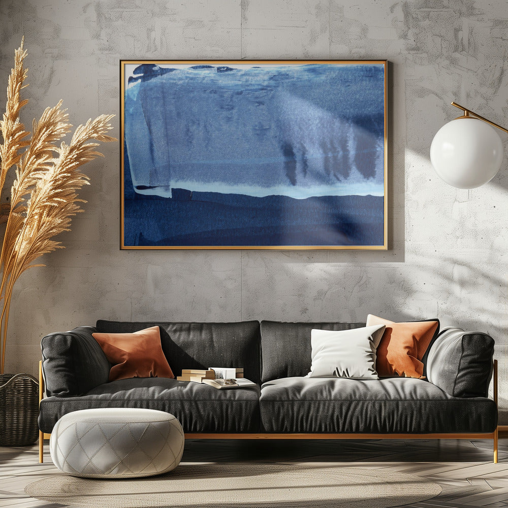 Blauwe textuur met vloeiende verticale lijnen | Canvas