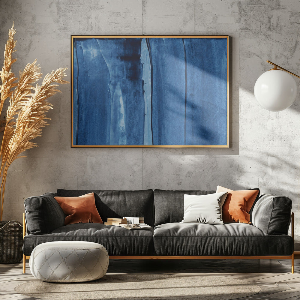 Blauwe textuur met vloeiende verticale lijnen | Poster