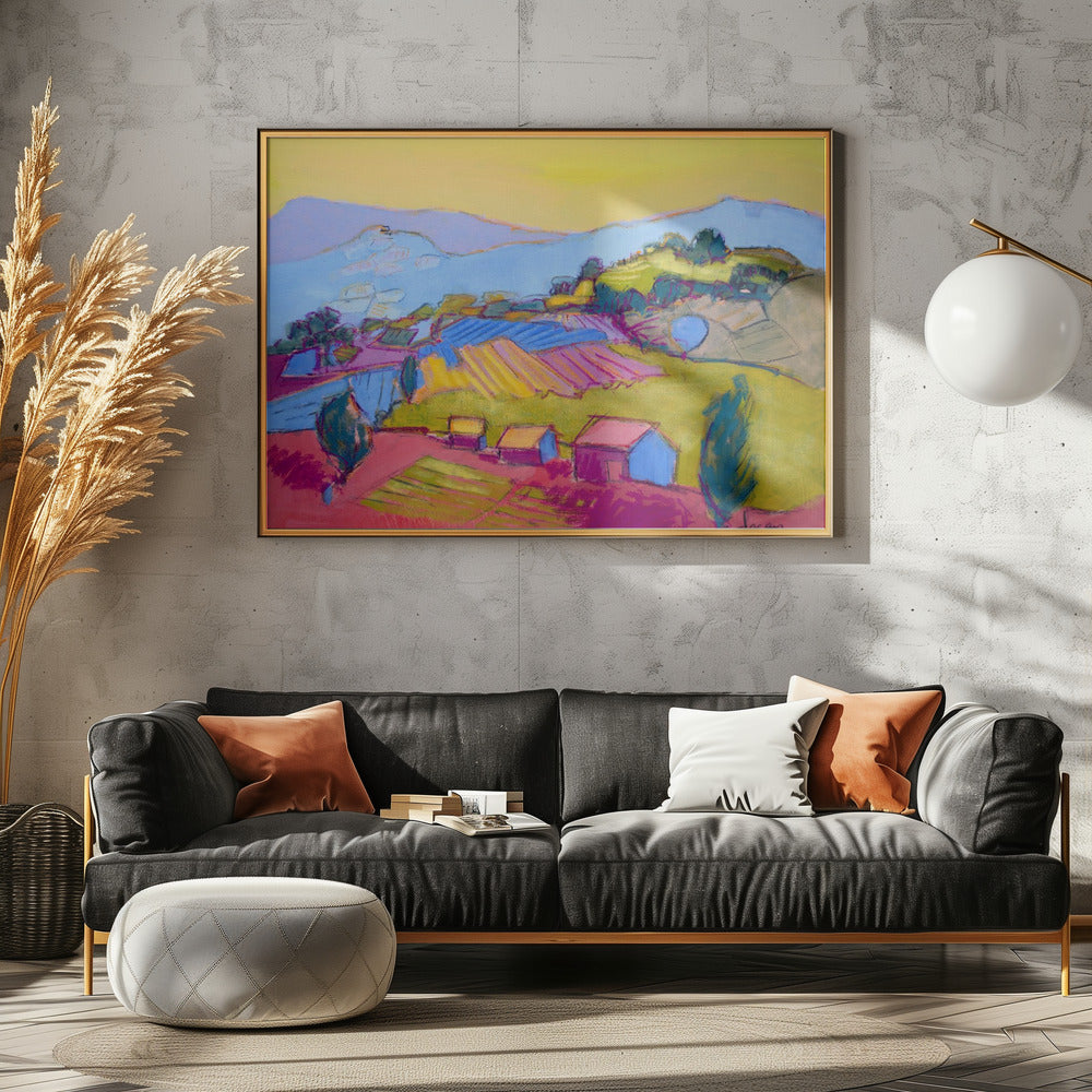 Pastelkleurig heuvellandschap | Canvas