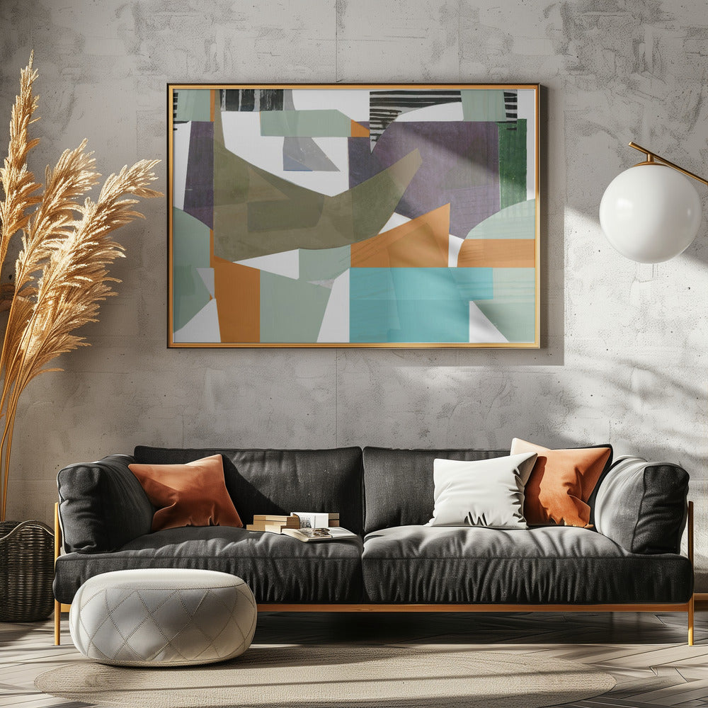 Oranje, Groen en Blauwe Tinten Abstract Hardedge 1 | Poster
