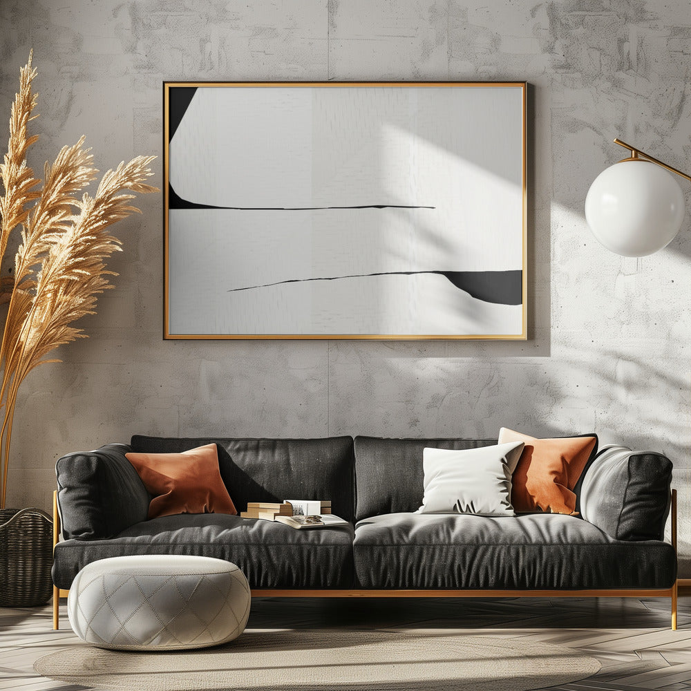 Zwarte lijn en witte geweven kunst 3 | Canvas