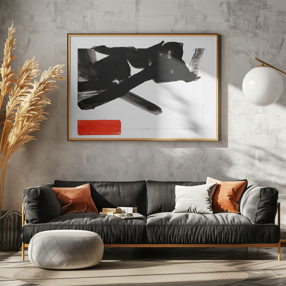 Zen penseelwerk met rood blok 1 | Poster