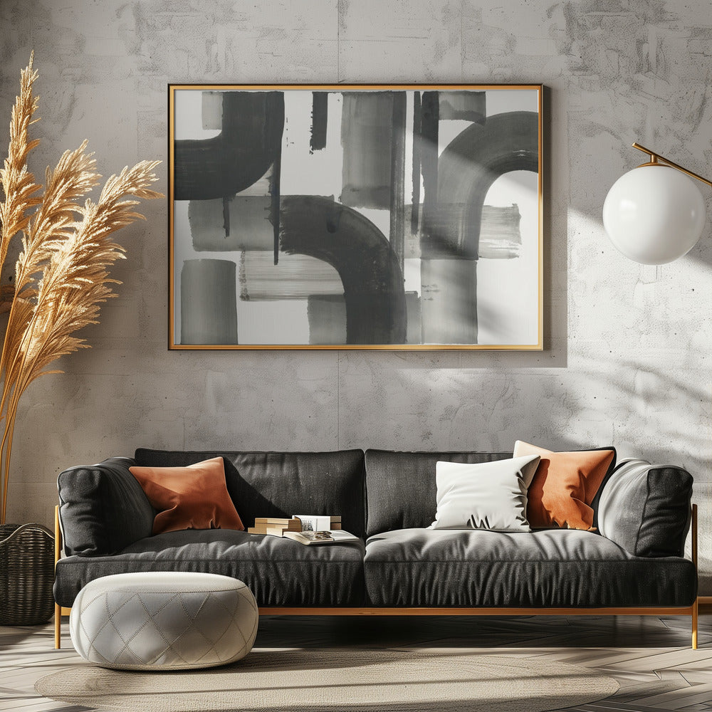 Monochroom Abstract Zwarte Vormen 2 | Canvas