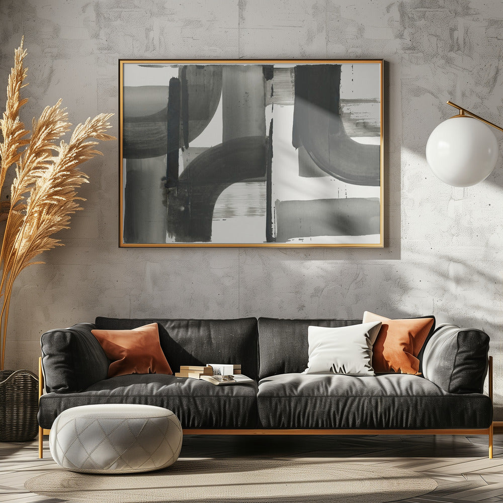 Monochroom Abstract Zwarte Vormen 3 | Canvas