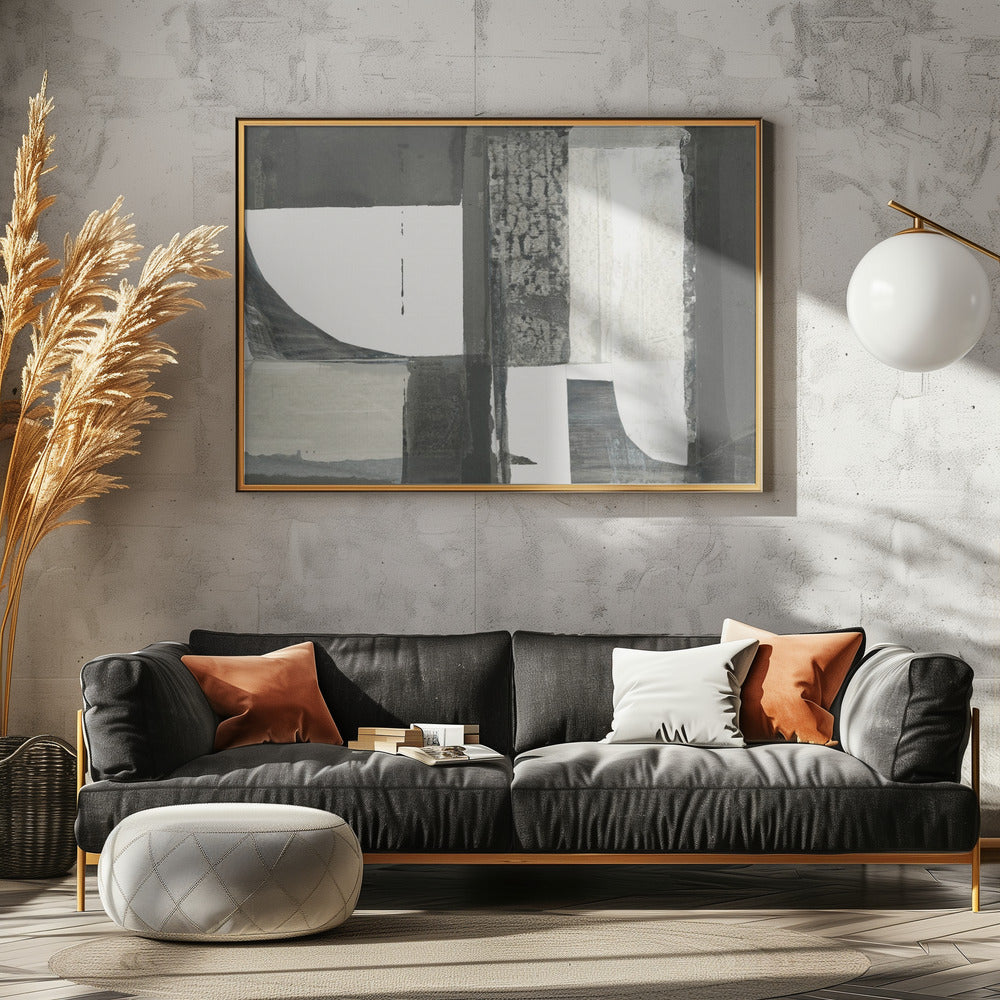 Monochroom Zwart Abstracte Vormen Licht 2 | Canvas
